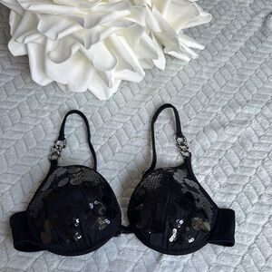 Amarea Elegant Black Sequin Bra Made in Italy  Size I 44